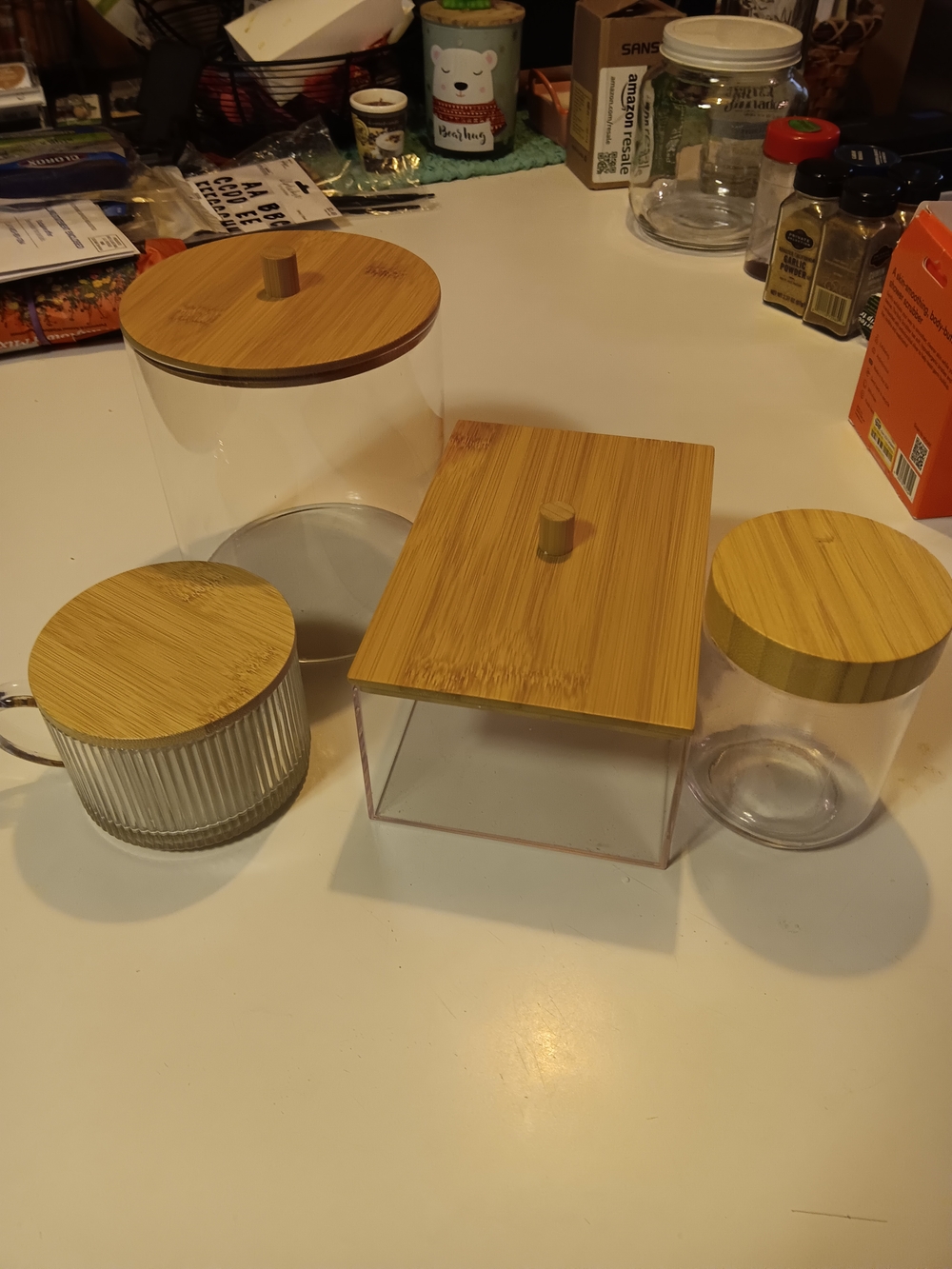 Clear Acrylic Storage Jars with Bamboo Lids - Set of 4